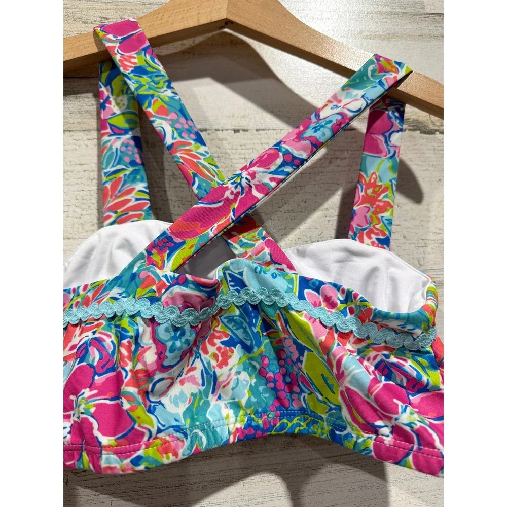 Sweet Honey Swim Top Girls 10 Multi Color Floral Lace Trim Preppy EUC